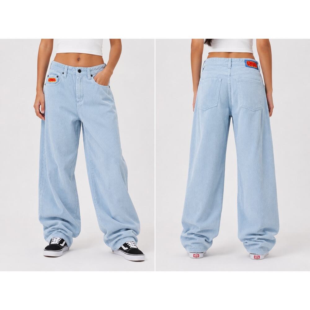 Empyre Relax Fit Light Blue Corduroy Pants Size 30 Skater Streetwear Y2K Unisex